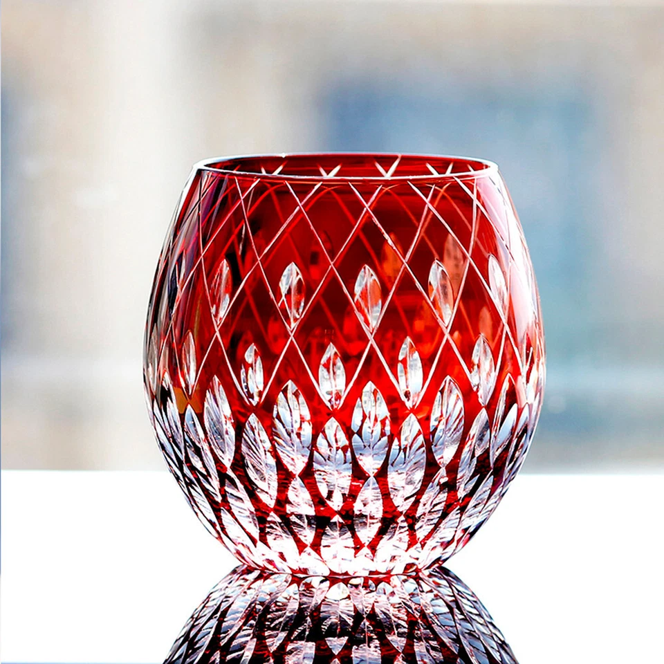 Red 11oz Crystal Edo Kiriko Whiskey Glass Handmade Crafts For Scotch Bourbon