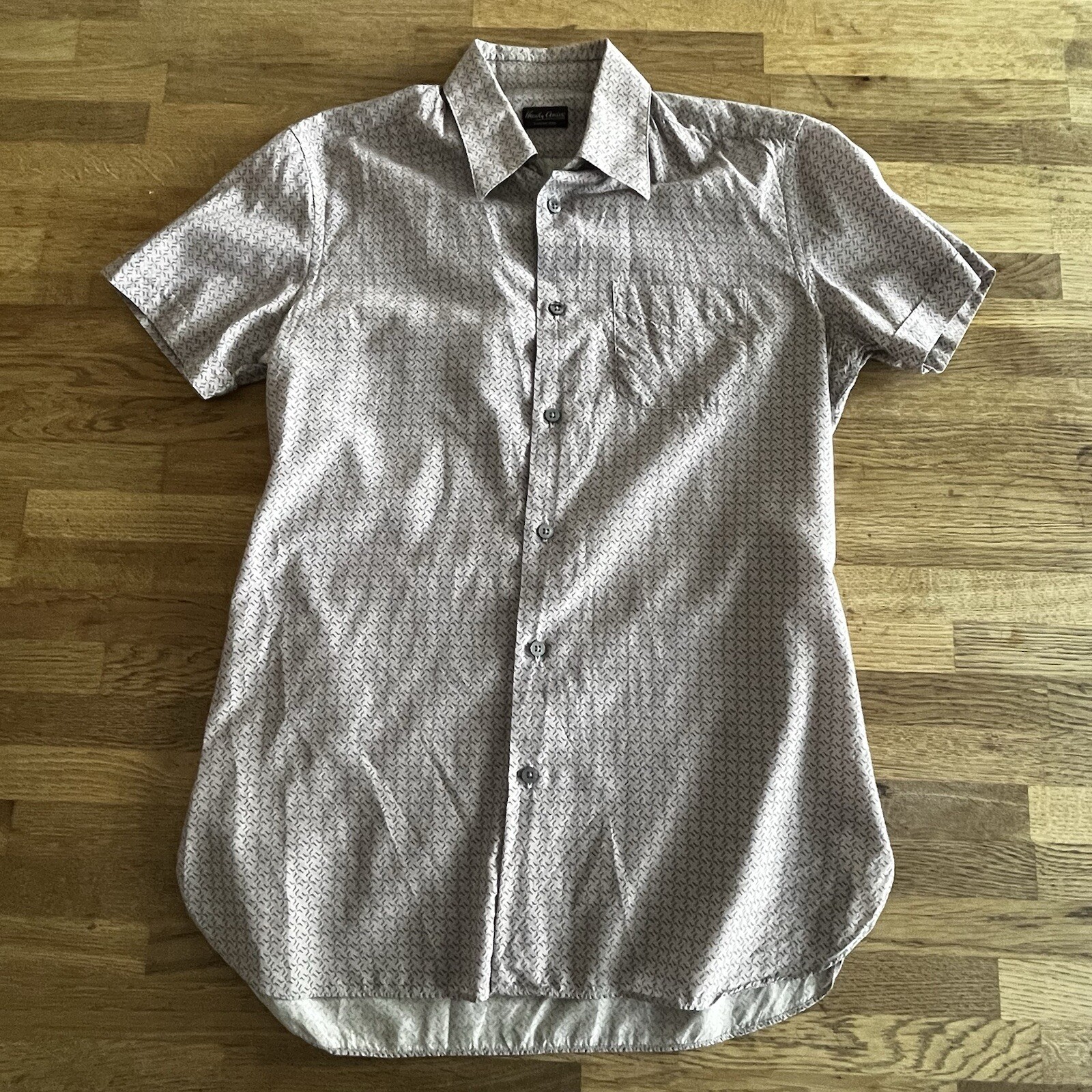 FILA £180+ CAMICIA HARDY AMIES OF SAVILE ROW UOMO 15" MANICA CORTA STAMPATA SETA LTBC