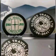 ST. MARYS LINCOLNS OHA JR. B CAHA VINTAGE OFFICIAL GAME PUCK VICEROY SPONSOR 