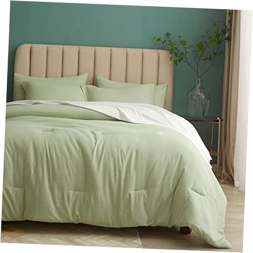 7 Pieces Bed in A Bag with Sheets Comforter Sets for Bed Soft Queen Sage Green