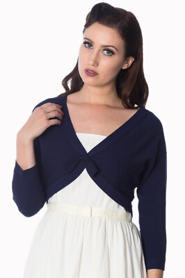 Navy Rockabilly Retro Vintage Pinup Bolero Cropped Popcorn Top BANNED Apparel