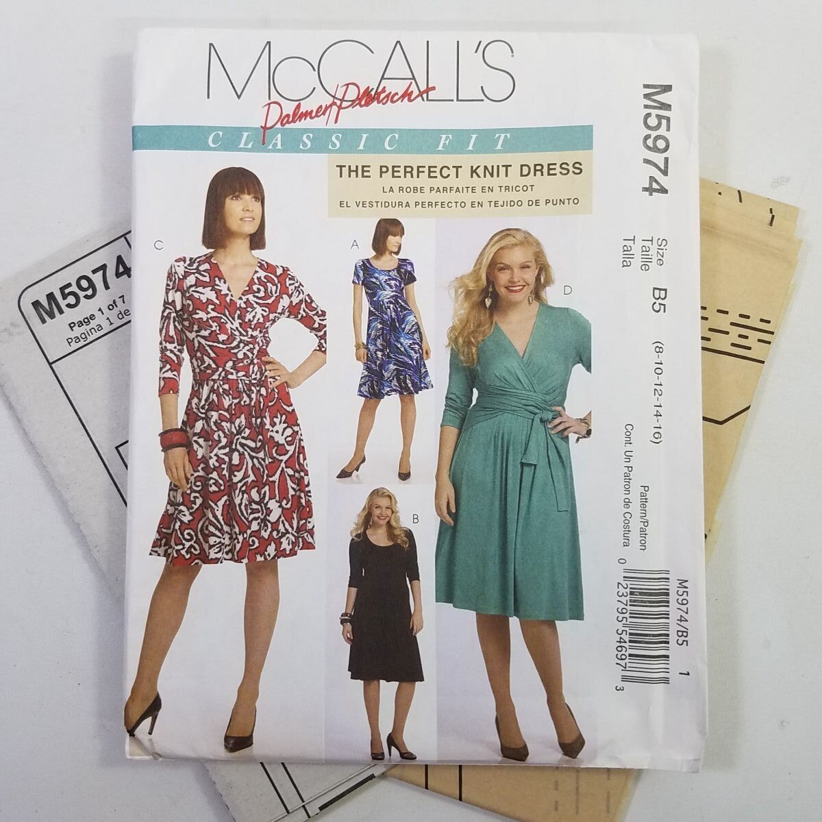 mccalls knit dress pattern 5974 Uncut Surplice Neck Scoop Size 8 10 12 14 16 softmotion