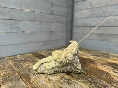 Vintage 80er Jahre Stein Garten Statue Gartenzwerg Fischer Originallack