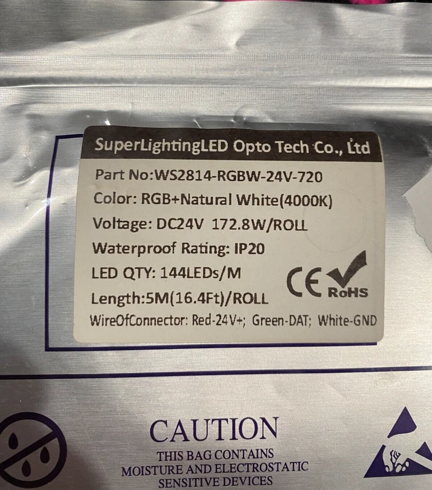 WS2814 24V 5M 144 Led / M Strip Light Similar To SK6812 RGBNW Pixels Addressable - Image 2 of 3