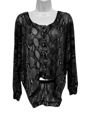 self esteem blouse M  hi Low black gray animal print long dolman sleeve button