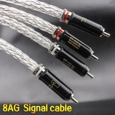 Pair Audiophile 8N OCC  Silver Plated 8AWG HiFi Audio Signal RCA Cable Cord