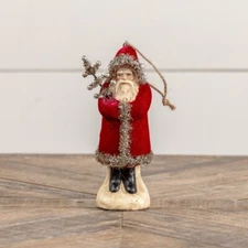 New Ragon House Red Belsnickle w/ Silver Tinsel Tree Santa Christmas Ornament