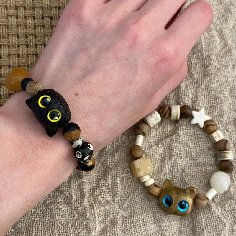 Cute Black Cat Bracelet For Women Men Fashion Cartoon Animal Beaded