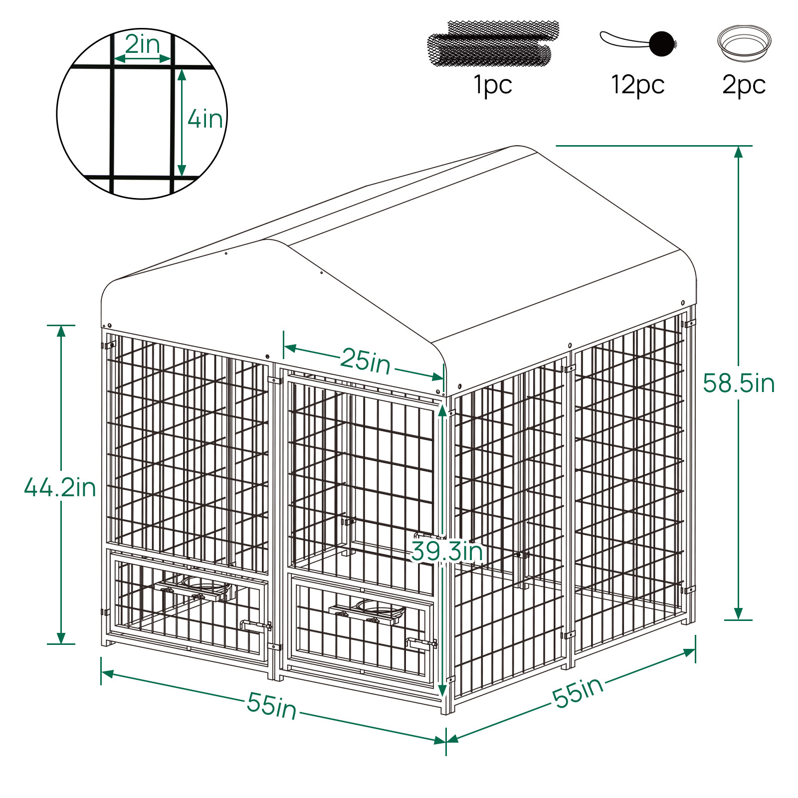 Large Outdoor Dog Kennel Metal Cage Chicken Enclosure Playpen w/Rotating Bowls