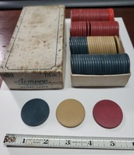 Aimcee Bakelite Poker Chips Red, Blue  White 100 Vintage 1.5" OLD COLLECTIBLE