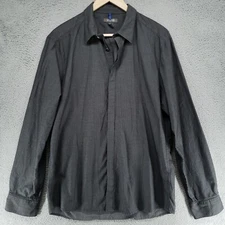 Kenneth Cole Reaction Mens L Striped Long Sleeve Shirt Gray Textured Button Down