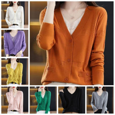 Ladies Cardigan Knit Sweater Top Jumper Coat Button V-Neck Casual Solid Fashion