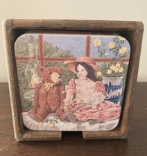 Vintage Coasters with Cork Backing and Wooden Box