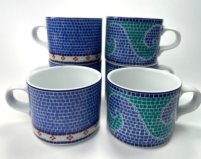 Dansk Mosaic Dinnerware Wave Mugs 8oz Portugal Blue Wave Danish Cup S/6 B45