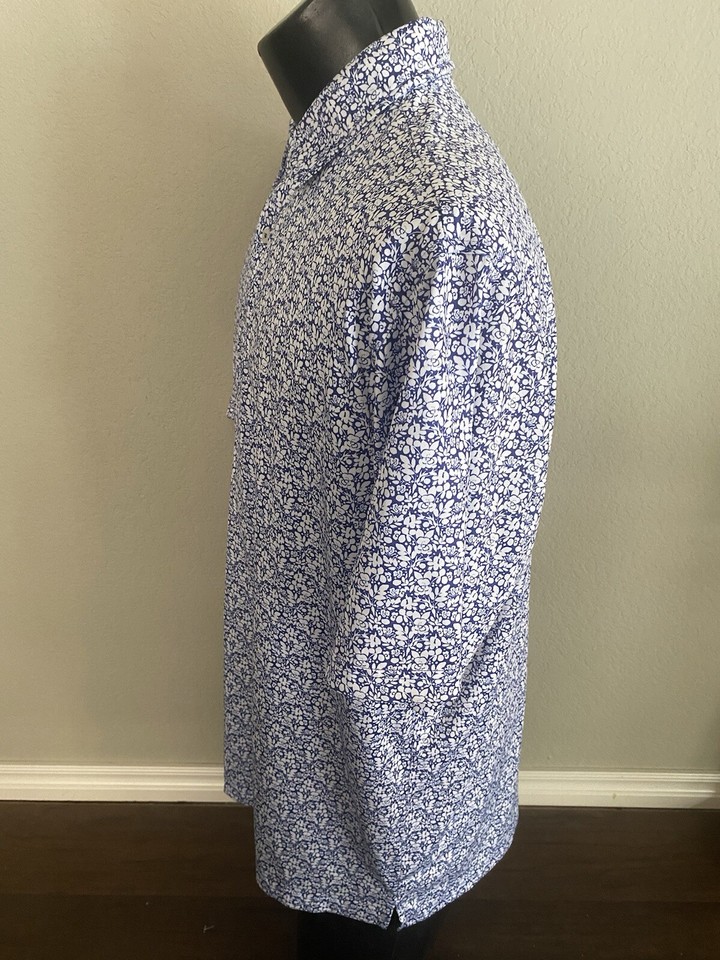 DONALD ROSS Men'sLarge Blue Floral Golf Polo Shirt Stretch MINT!! eBay