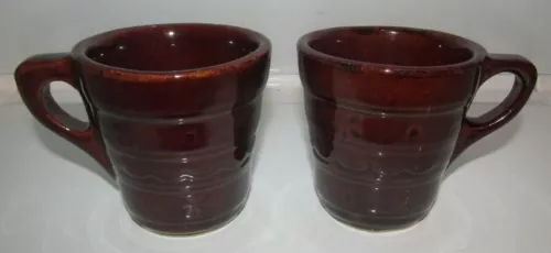 Set of 2 Vintage Marcrest Brown Stoneware Daisy Dot Coffee Mugs Cups Made in USA