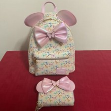 LOUNGEFLY DISNEY MINNIE MOUSE EARS BUTTERFLY MINI BACKPACK & WALLET NWT!!