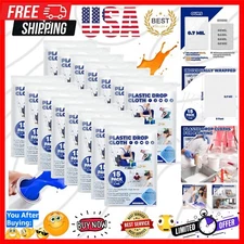 15 Pack Heavy Duty Plastic Drop Cloths 9x12 Feet - Ideal for Painting Projects