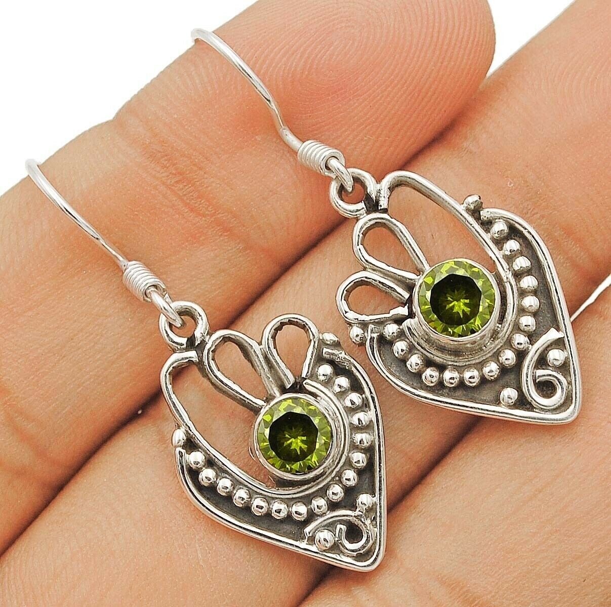 Natural Leaf Peridot 925 Sterling Silver Dangle Earrings 1.5 Inch