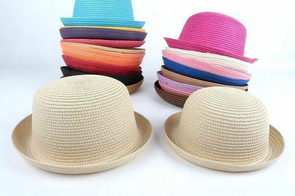 Boné derby feminino palha boliche roupa roll up verão praia sol boné - Imagem 3 de 4