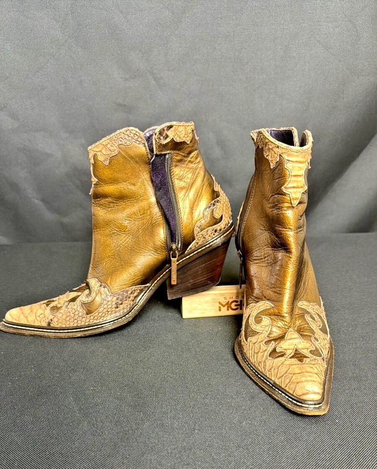 Botines Donald J. Pliner Western Couture Collection piel de serpiente metálica 6,5 Foto 2 de 4
