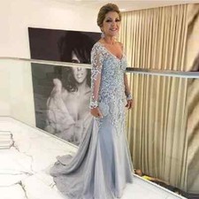 Mermaid Mother Of The Bride Dresses V-Neck Long Sleeves Appliques Wedding Party