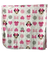 Minnie Mouse Flannel Receiving Blanket Pink Bows Gray Dots 30x30