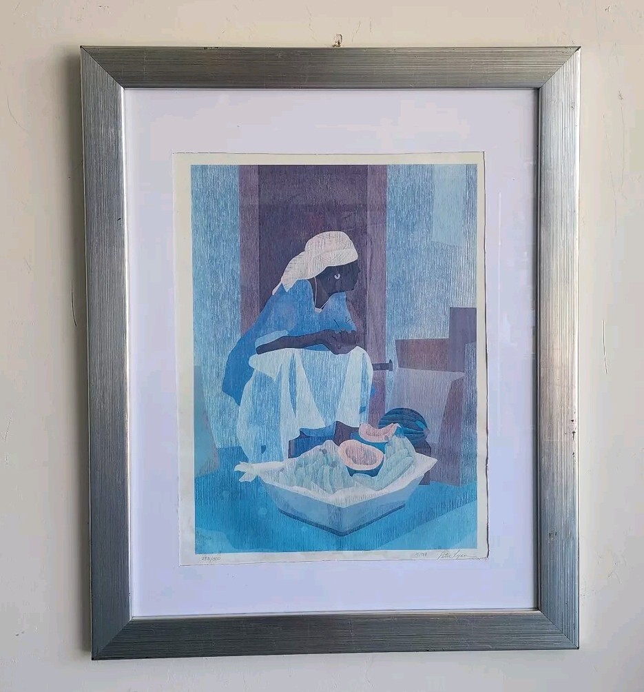 Peter Lynn Silkscreen Serigraph Print Market Original Art Signed Framed 32