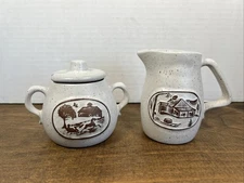 Vintage ONION RIVER POTTERY Cream And Sugar Set Made In The USA