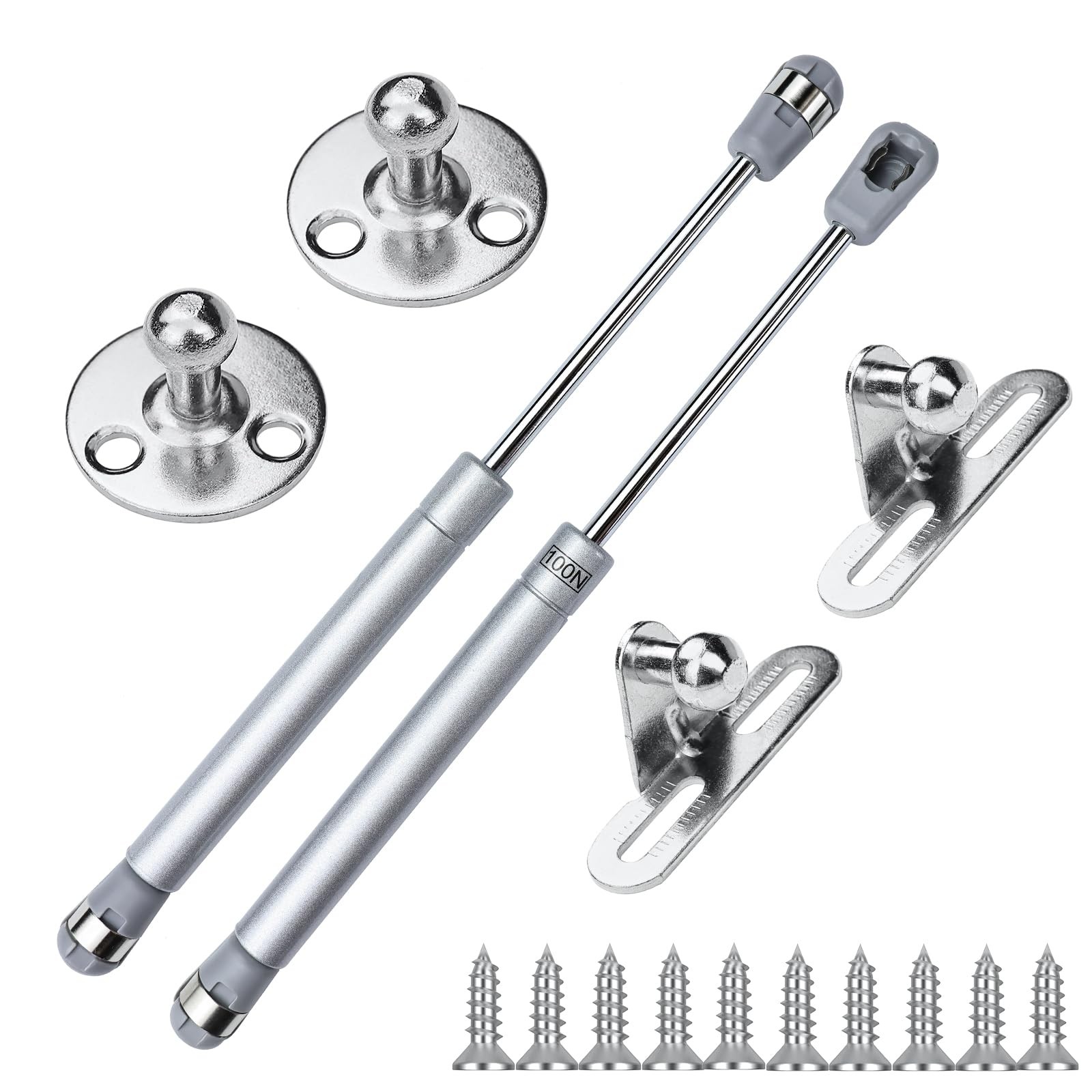 MOXYOY 2PCS Gas Strut, 100N Hydraulic Hinge Lid Support Slow Silver