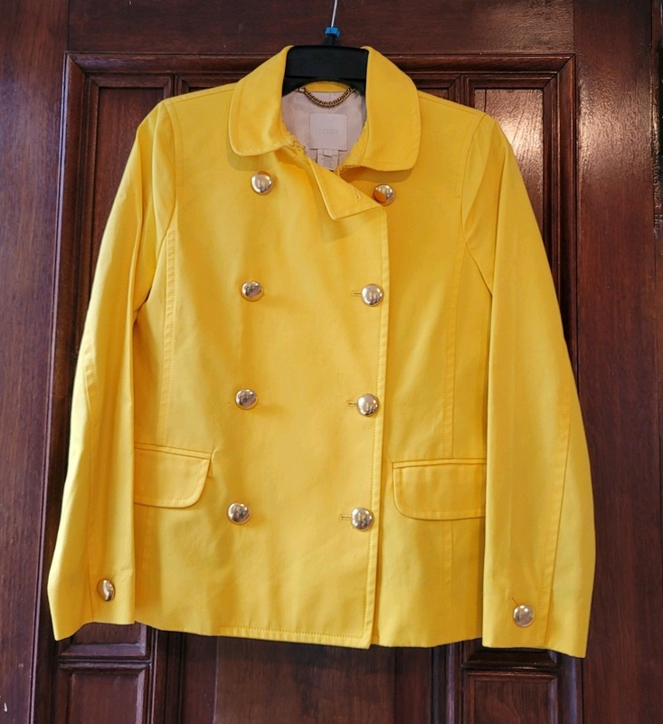 NWOT-J.CREW Bright Yellow Trudy Double Breasted Peacoat Blazer Coat Size 4