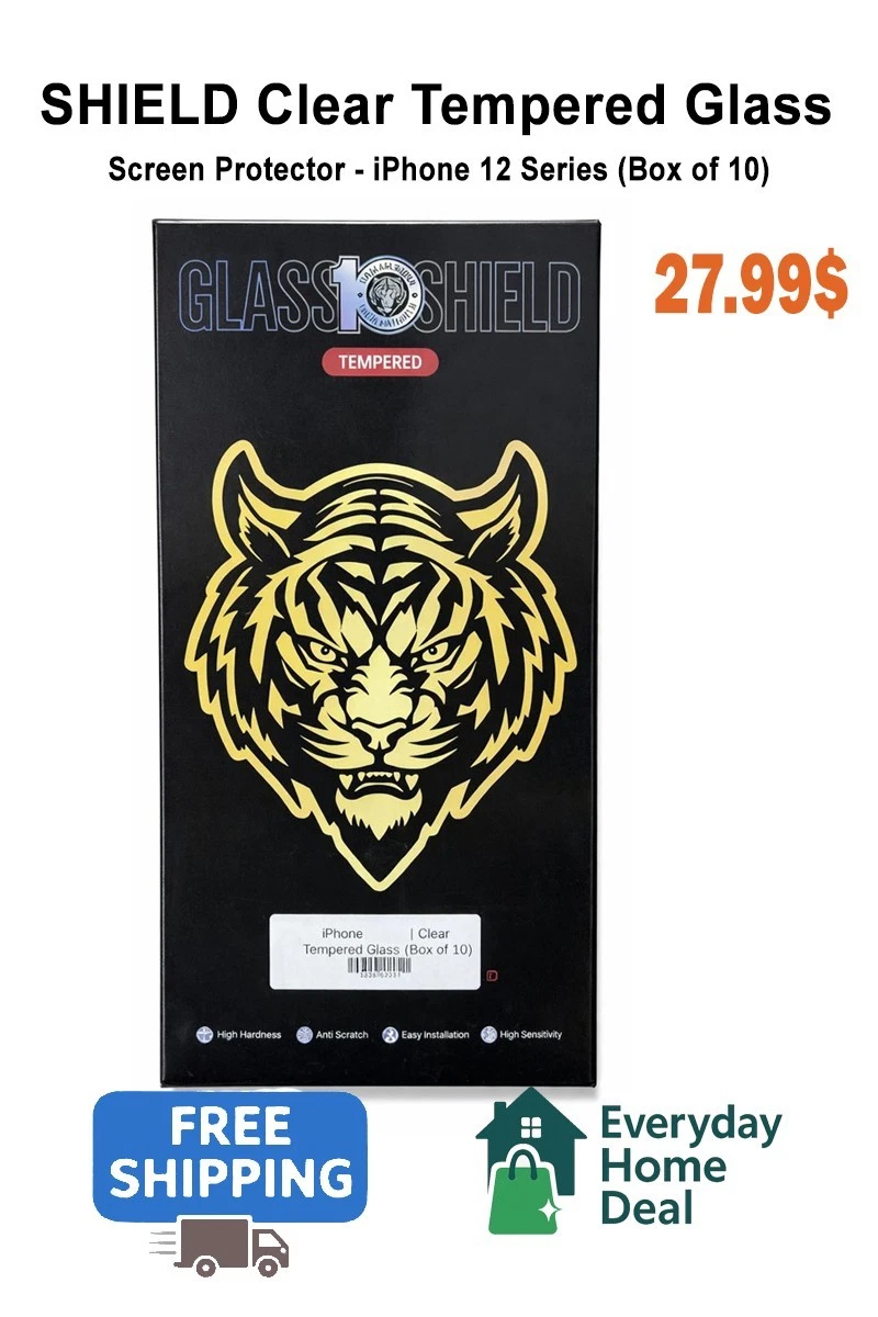 SHIELD Clear Tempered Glass Screen Protector – iPhone 12 Series 1CT (10 PCS)
