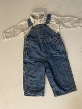 VTG Baby Gap 2pc Carpenter Bibs Overalls Button Long Sleeve 12-18 mo Y2K Bear