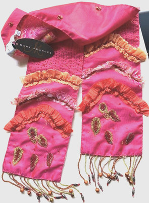 NWT Hot Pink Iridescent Beaded Satin Mary Frances SCARF 60+ ''PICK ME UP''