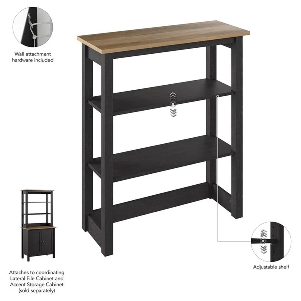 Bush Furniture Mayfield Tall Hutch Organizer in Vintage Black and Reclaimed P... - Image 4 of 4