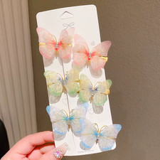 Cute Beautiful, Soft Red/Green/Blue, 6 piece, Butterfly Metal Clip, Barrettes