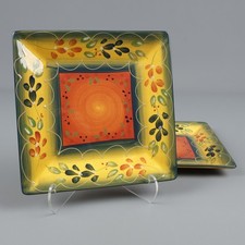 2x Corsica Home La Province 10" Floral Hand Painted Square Ceramic Dinner Plates