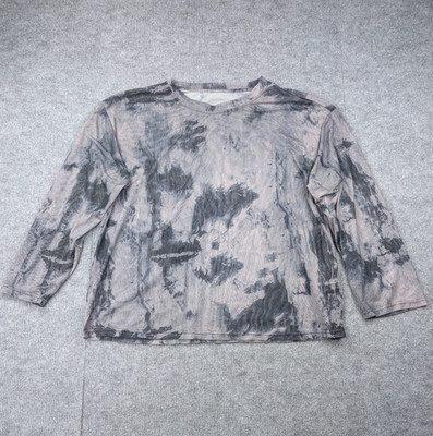 Sheer Mesh Shirt Women Large Tie Dye Whimsigoth Layering Y2K Artsy Gray Festival
