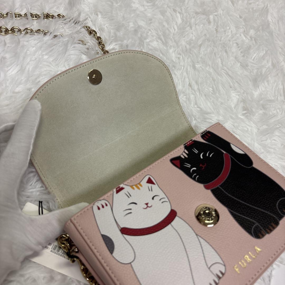 FURLA Little Cats Lucky Cats Manekineko Crossbody Bag Leather Pink