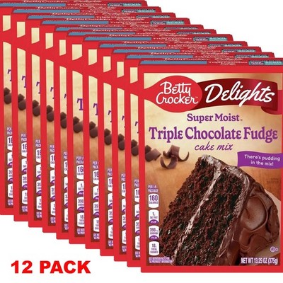 Betty Crocker Delights SUPER MOIST Triple Chocolate Fudge Cake Mix 13.25oz 12Box
