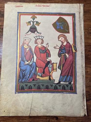 Lot Of 12 Vintage Codex Manesse Hand Tint Illustration Medieval Art Print - Picture 7 of 17