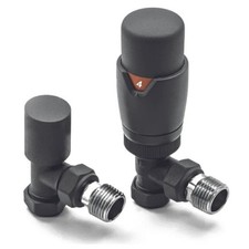 UK Radiators Thermostatic TRV Radiator Valves 1/2"x15mm Angled Anthracite