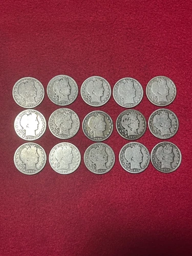 US Barber Half Dollars -  15 Coins   - Fine Silver - Fine Details - White Glove