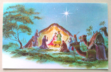 Visitors to the Nativity vintage Christmas Greeting card A36
