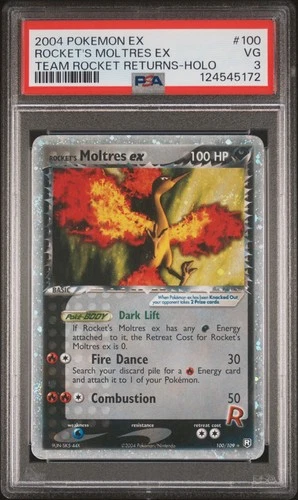 PSA 3 Rocket's Moltres EX Team Rocket Returns 100/109 Holo Foil 2004 Pokemon VG