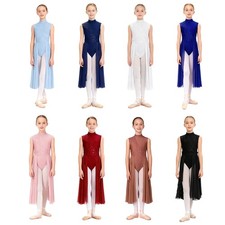 Kids Girls Leotard Figure Ice Skating Dresses Costume Dancewear Lyrical Skirted