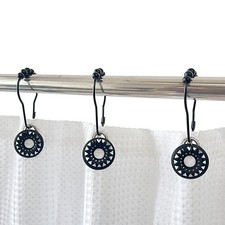 Boho Shower Curtain Hooks Rustproof, Wood Decorative Shower Curtain Rings Black