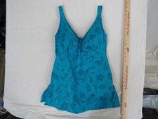 Vintage Maxine of Hollywood One Piece Swimsuit Size 16 Turquoise Abstract