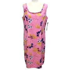 Donna Ricco New York 55% Linen 45% Rayon Pink Floral Dress Fully Lined Size 14