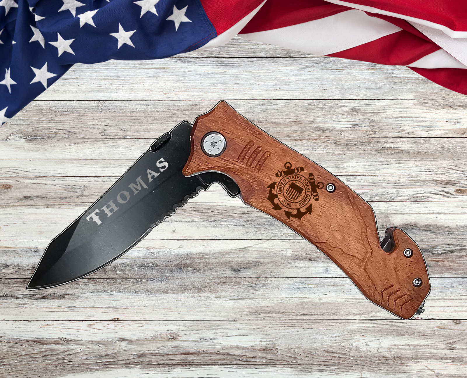 US Coast Guard Utility Pocket Knife USCG Logo Engraved Veteran Gift